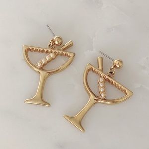 Gold Martini Earrings with Pearls